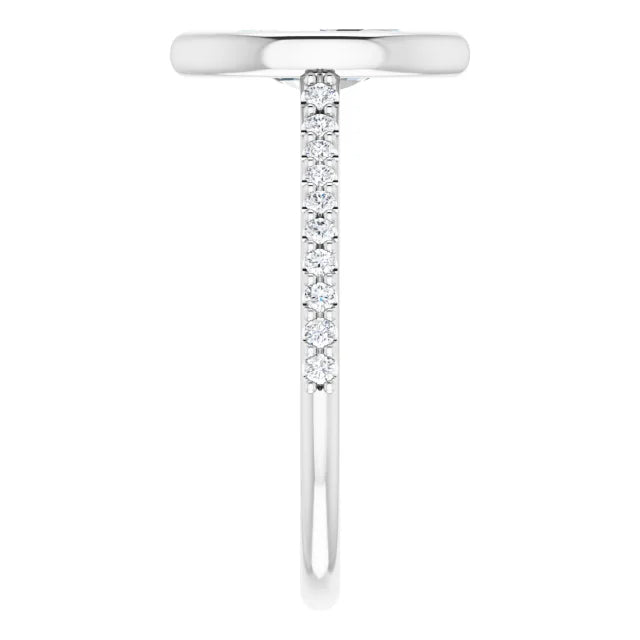 Marquise White Gold Bezel Pave Moissanite Engagement Ring 