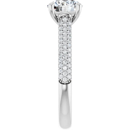 Round Brilliant White Gold Pave Moissanite Engagement Ring 