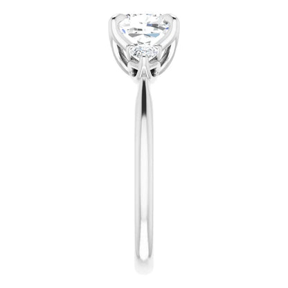Cushion Tri -Stone Style Pear Accent Engagement Ring
