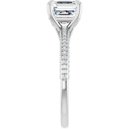 Asscher White Gold Pave Moissanite Engagement Ring 