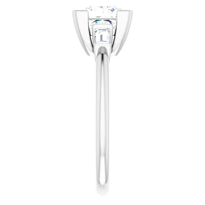 Princess White Gold Baguette Accent Moissanite Engagement Ring 