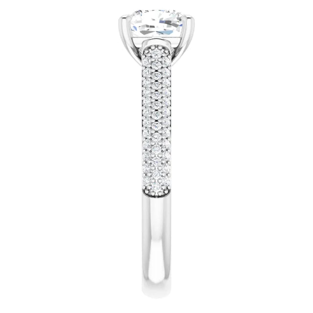 Asscher White Gold Pave Moissanite Engagement Ring 