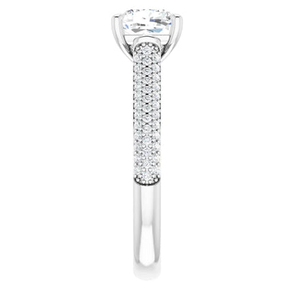 Asscher White Gold Pave Moissanite Engagement Ring 