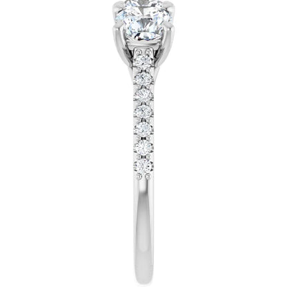 Cushion Tri -Stone Style Engagement Ring