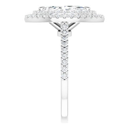 Marquise Double Halo White Gold Moissanite Engagement Ring 