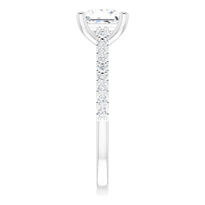 Princess White Gold Pave Style Moissanite Engagement Ring 