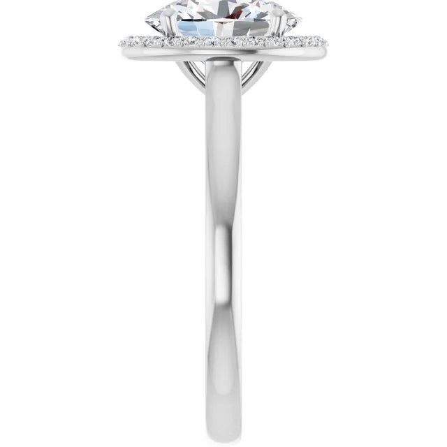 White Gold Oval Halo Solitaire Engagement Ring. Moissanite  