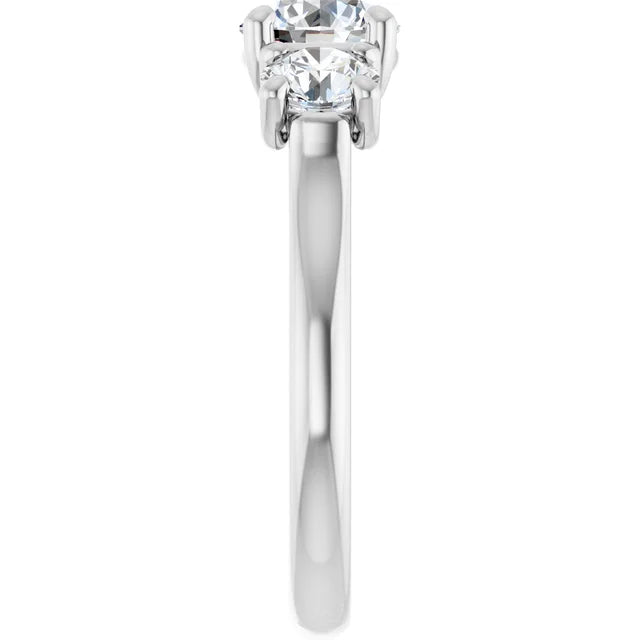 Round Brilliant White Gold Tri Stone Moissanite Engagement Ring