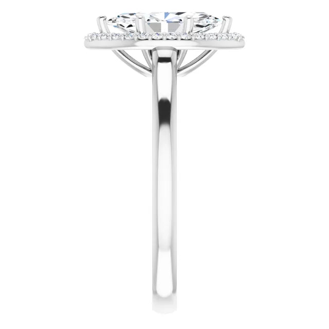 White Gold Marquise Halo Solitaire Engagement Ring. Moissanite 