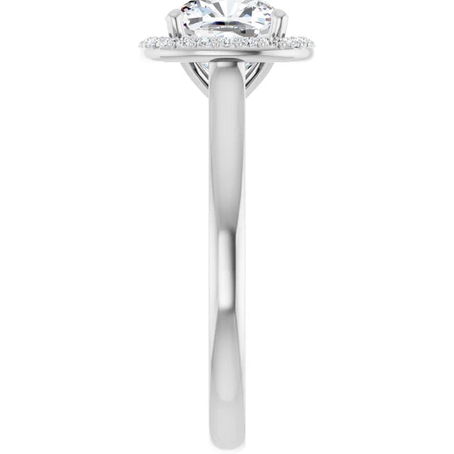 White Gold Cushion Halo Solitaire Engagement Ring. Moissanite  