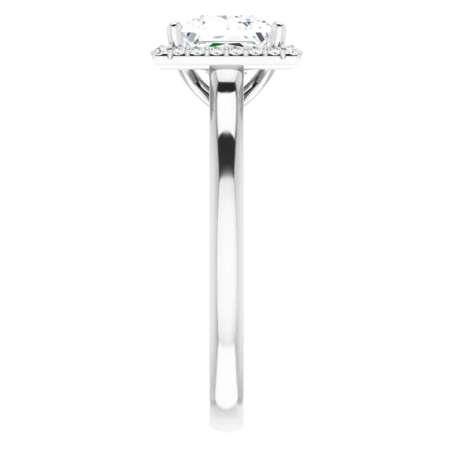 White Gold Princess Halo Solitaire Engagement Ring. Moissanite  