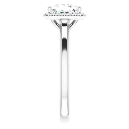 White Gold Princess Halo Solitaire Engagement Ring. Moissanite  