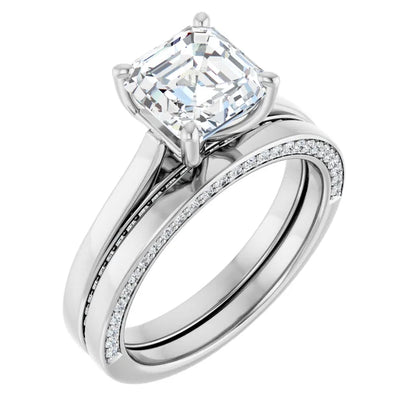 Asscher Solitaire & Hidden Diamond Band Engagement Ring