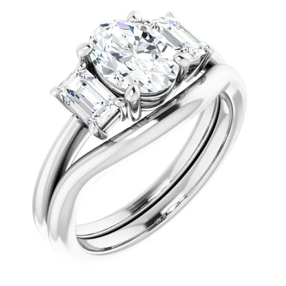 Oval White Gold Tri Stone Moissanite Engagement Ring 