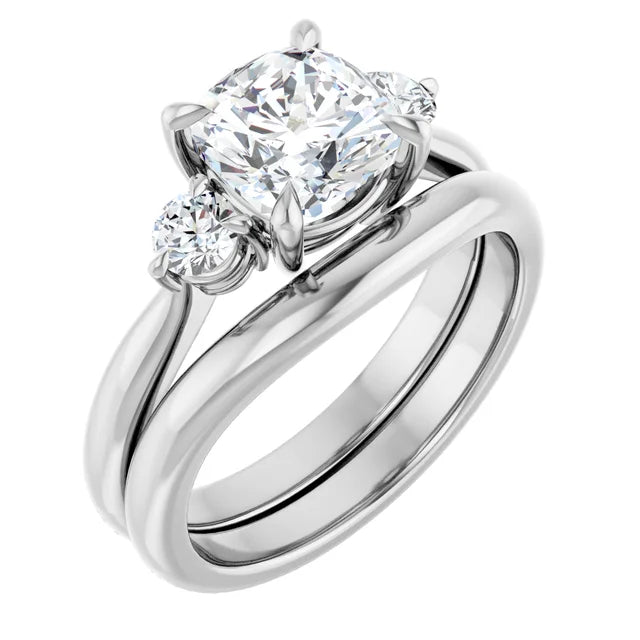 Cushion White Gold Tri Stone Moissanite Engagement Ring 