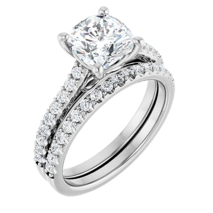 Cushion White Gold Pave Style Moissanite Engagement Ring 