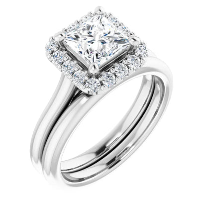 Princess Halo Solitaire White Gold Moissanite Engagement Ring 