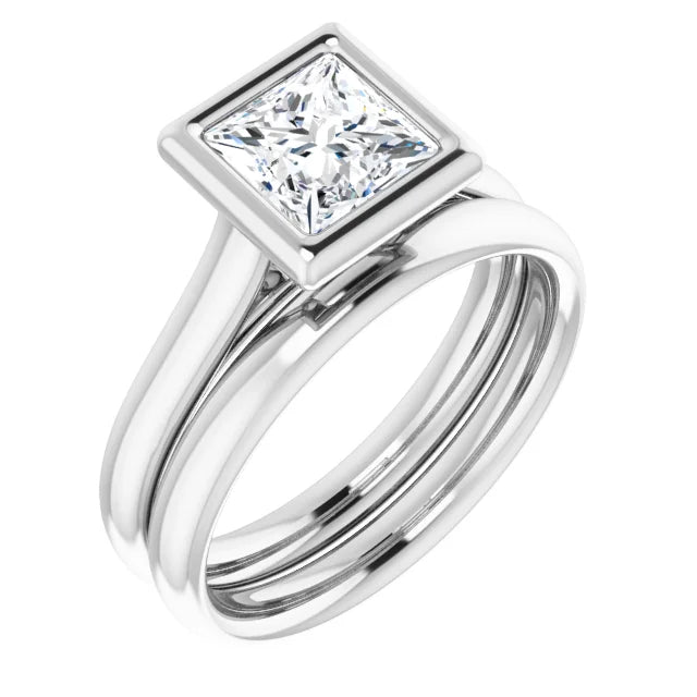 Princess White Gold Solitaire Bezel Moissanite Engagement Ring