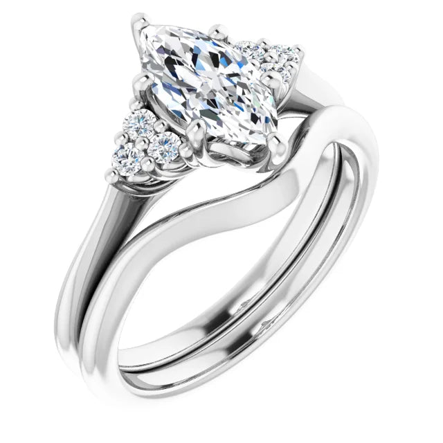 Marquise White Gold Accent Style Moissanite Engagement Ring 