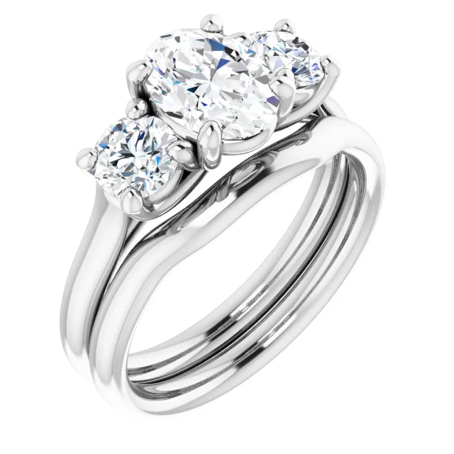 Oval White Gold Tri Stone Moissanite Engagement Ring