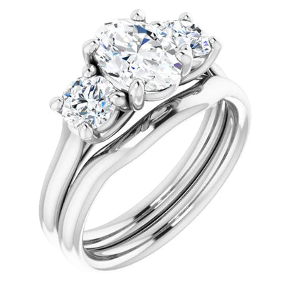 Oval White Gold Tri Stone Moissanite Engagement Ring