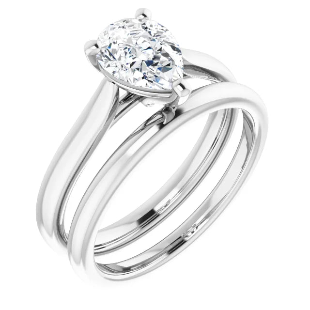 Three Claw Pear Solitaire Engagement Ring