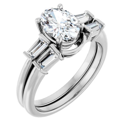 Oval White Gold Baguette Accent Moissanite Engagement Ring 