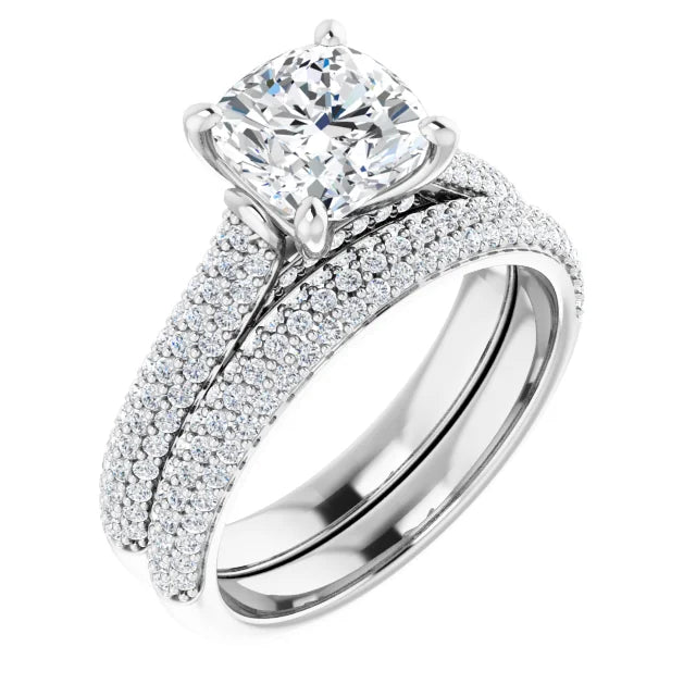 Asscher White Gold Pave Moissanite Engagement Ring 