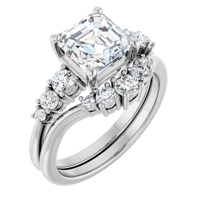 Asscher Multi Stone Accent Style Engagement Ring
