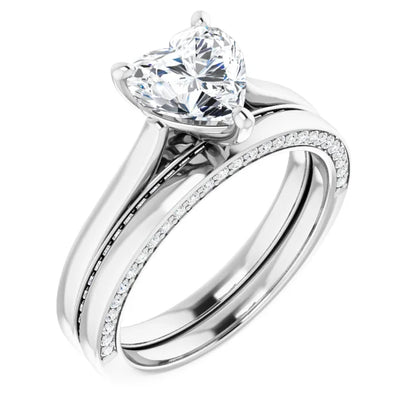 Heart Solitaire & Hidden Diamond Band Engagement Ring