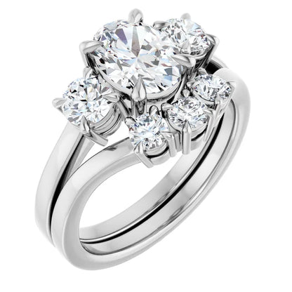 Oval White Gold Tri Stone Moissanite Engagement Ring 