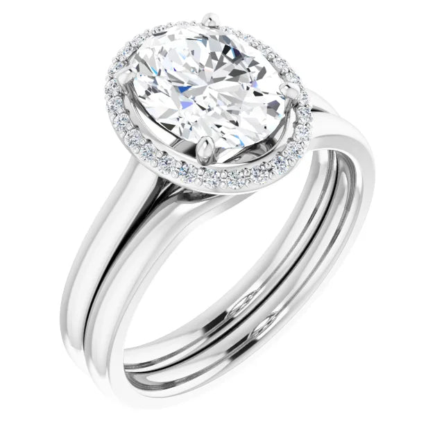 White Gold Oval Halo Solitaire Engagement Ring. Moissanite  
