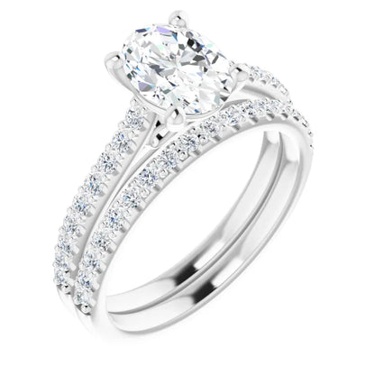 Oval White Gold Pave Style Moissanite Engagement Ring 