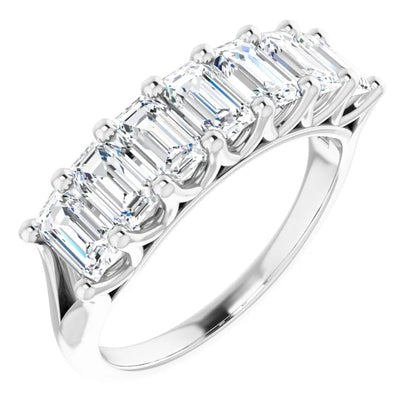 Seven Stone Emerald Cut Moissanite Anniversary Band