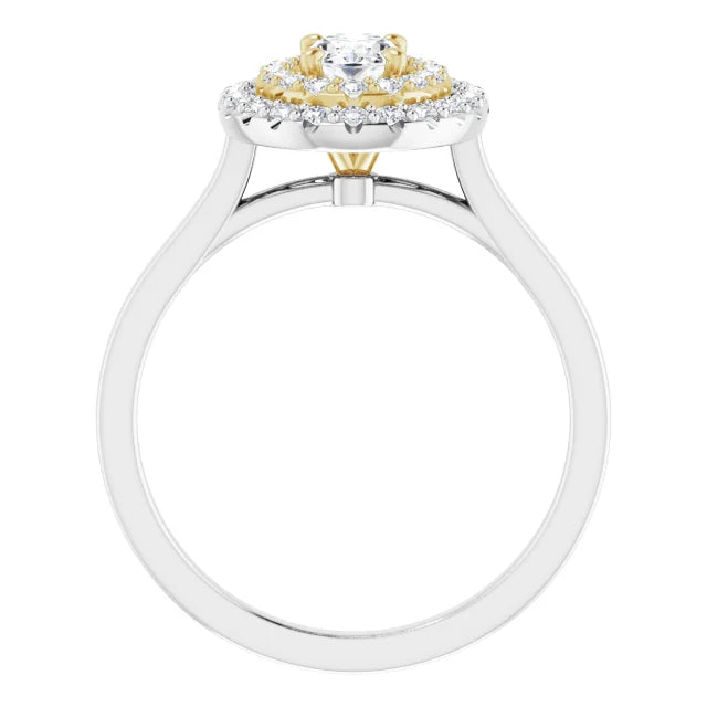 Oval White & Yellow Gold Double Halo Solitaire Moissanite Engagement Ring 
