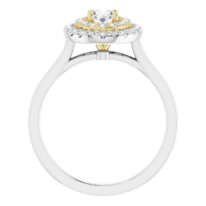 Oval White & Yellow Gold Double Halo Solitaire Moissanite Engagement Ring 