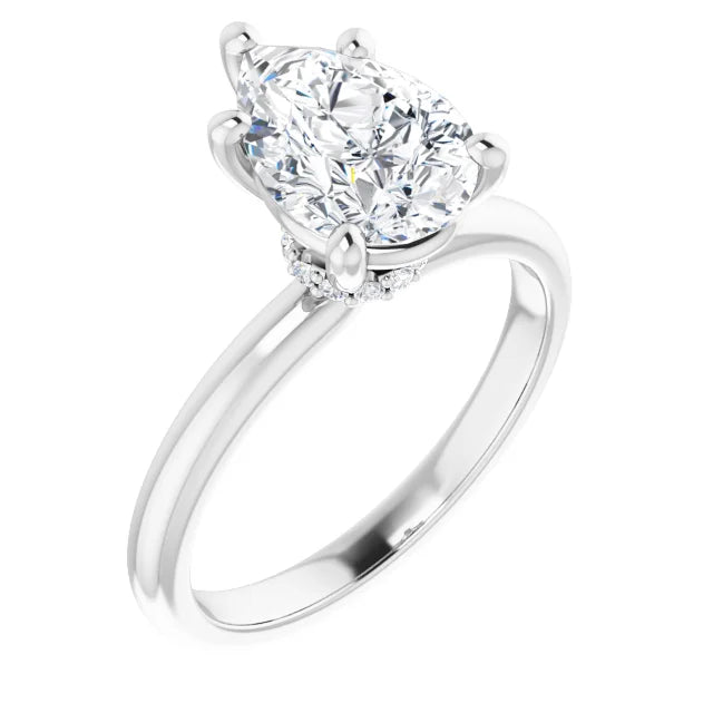 Pear Cut Low Hidden Halo Solitaire Engagement Ring
