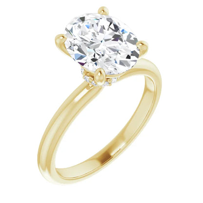Oval Low Hidden Halo Solitaire Engagement Ring