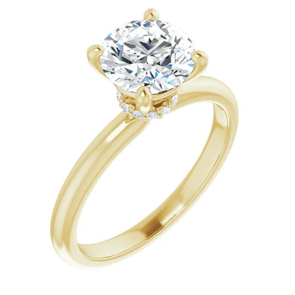 Round Brilliant Cut Low Hidden Halo Solitaire Engagement Ring