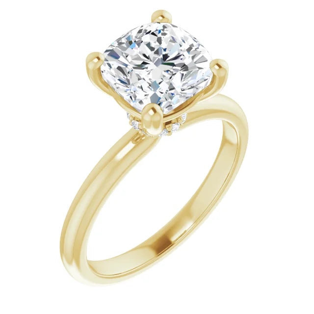 Cushion Low Hidden Halo Solitaire Engagement Ring