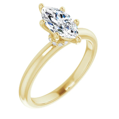 Marquise Low Hidden Halo Solitaire Engagement Ring