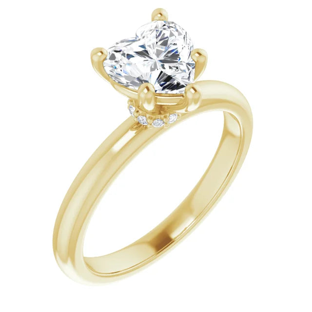 Heart Low Hidden Halo Solitaire Engagement Ring