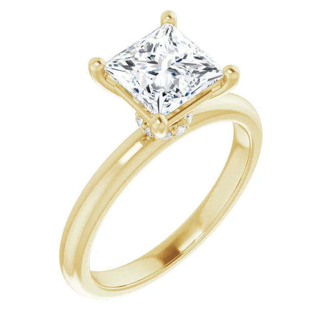 Princess Low Hidden Halo Solitaire Engagement Ring