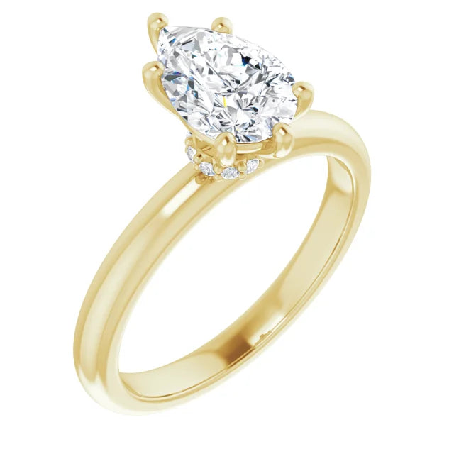 Pear Low Hidden Halo Solitaire Engagement Ring