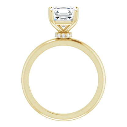 Asscher Low Hidden Halo Solitaire Engagement Ring