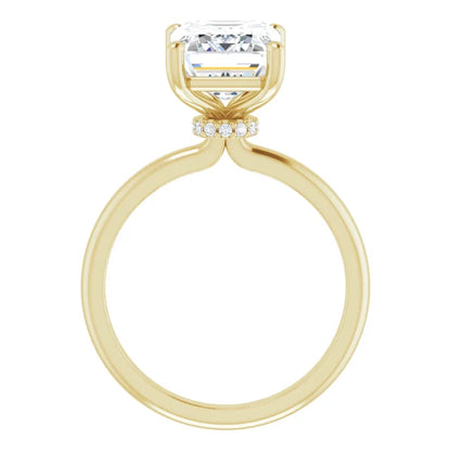 Emerald Low Hidden Halo Solitaire Engagement Ring
