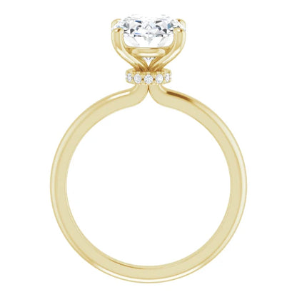 Oval Low Hidden Halo Solitaire Engagement Ring