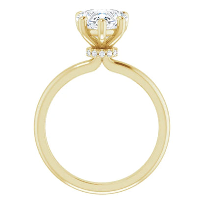 Heart Low Hidden Halo Solitaire Engagement Ring