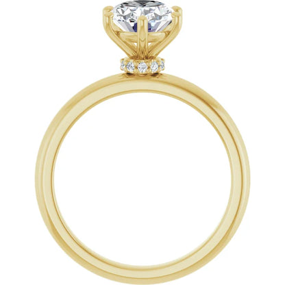 Oval Low Hidden Halo Solitaire Engagement Ring