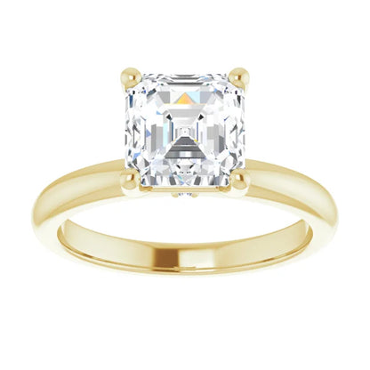 Asscher Low Hidden Halo Solitaire Engagement Ring